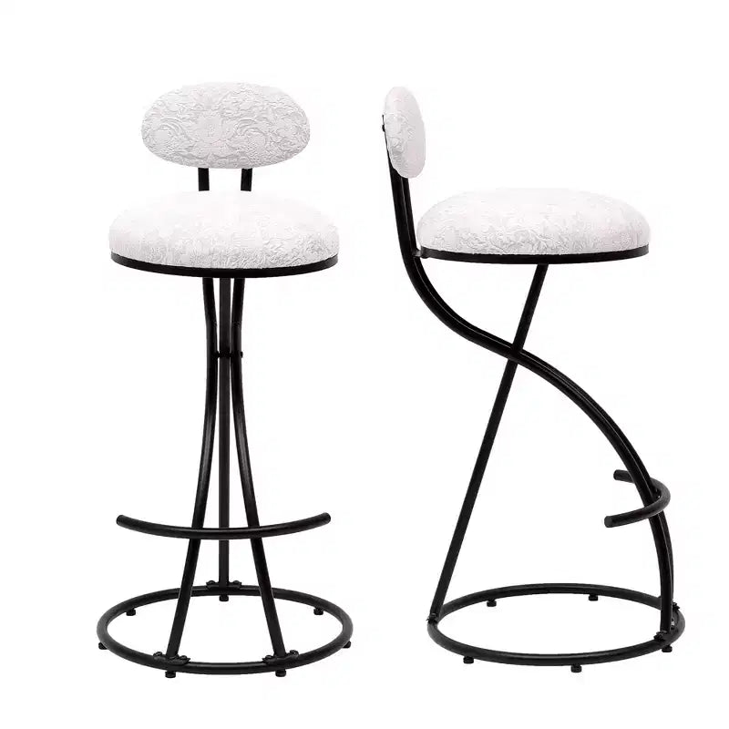 Upholstered Counter Height Bar Stools Set of 2 with Metal Frame and Footrest