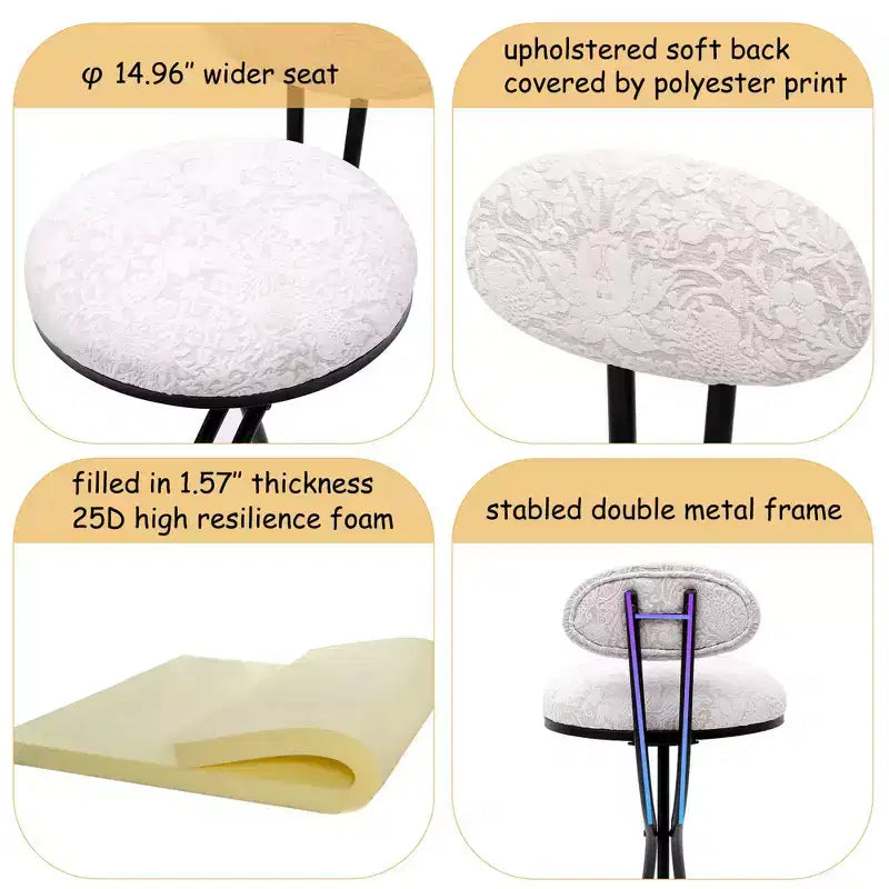 Upholstered Counter Height Bar Stools Set of 2 with Metal Frame and Footrest