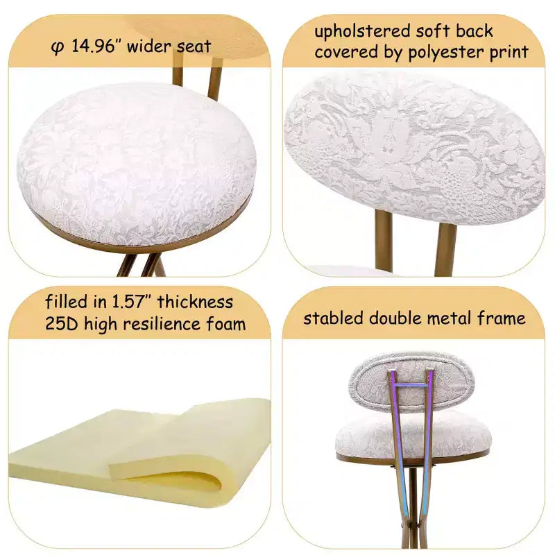 Upholstered Counter Height Bar Stools Set of 2 with Metal Frame and Footrest