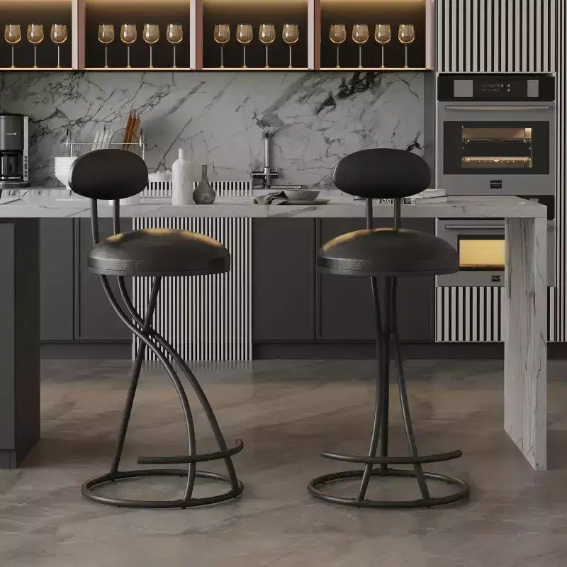 Upholstered Counter Height Bar Stools Set of 2 with Metal Frame and Footrest
