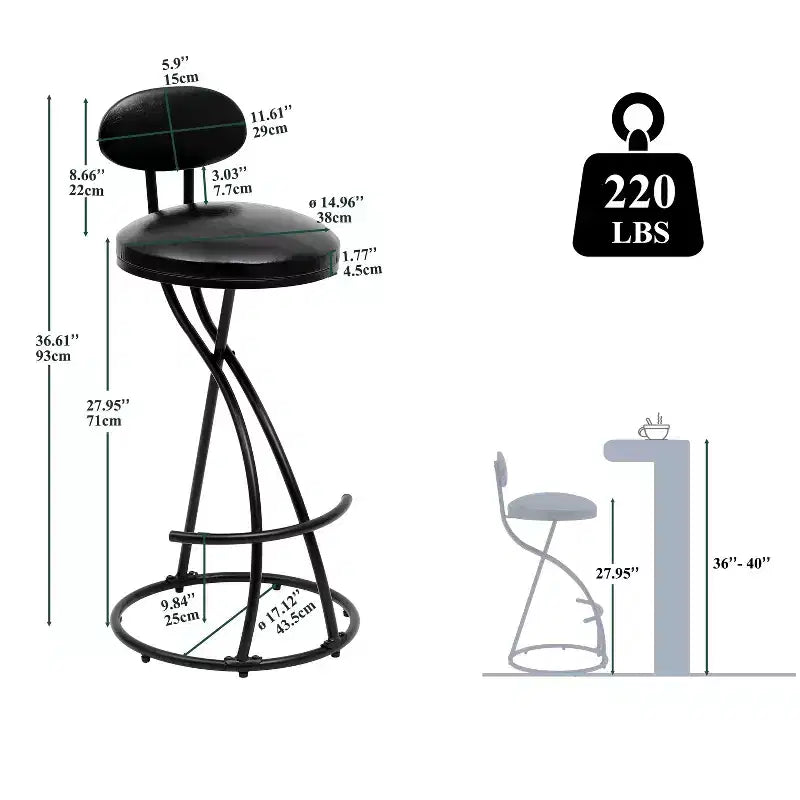 Upholstered Counter Height Bar Stools Set of 2 with Metal Frame and Footrest