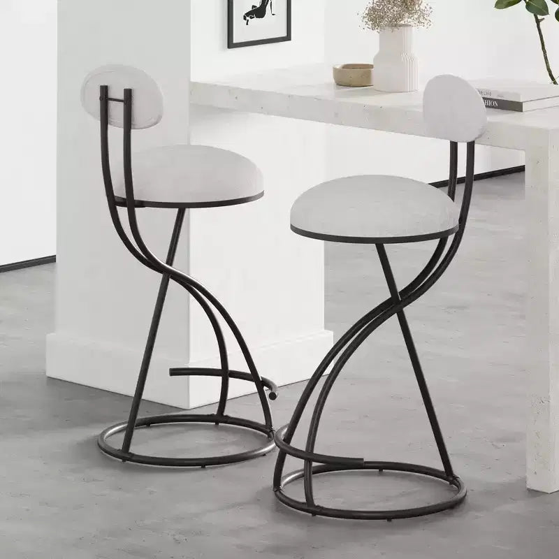 Upholstered Counter Height Bar Stools Set of 2 with Metal Frame and Footrest