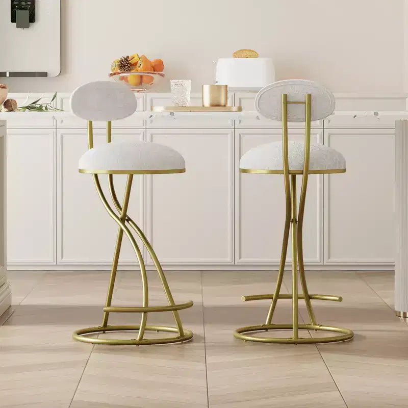 Upholstered Counter Height Bar Stools Set of 2 with Metal Frame and Footrest