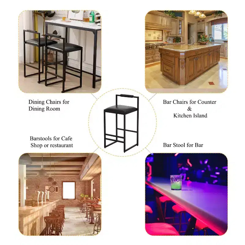 Bar Stools with Backrest Set of 2 - Counter Height, PU Upholstered, with Footrest