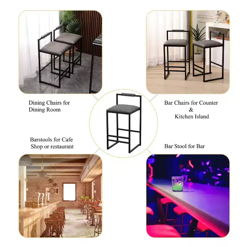 Bar Stools with Backrest Set of 2 - Counter Height, PU Upholstered, with Footrest