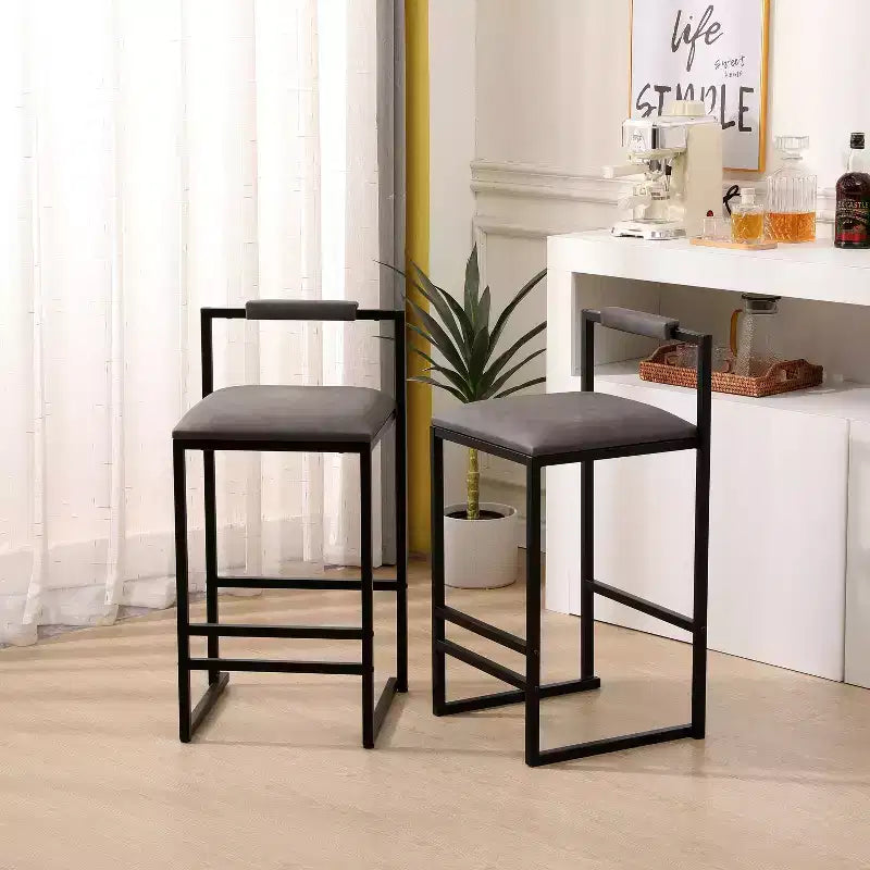 Bar Stools with Backrest Set of 2 - Counter Height, PU Upholstered, with Footrest
