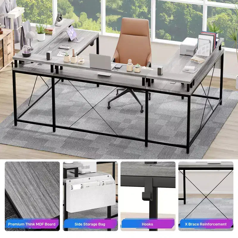 U Shaped Computer Gaming Desk with Monitor Stand and Storage Shelves