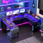 U Shaped Computer Gaming Desk with Monitor Stand and Storage Shelves