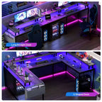 U Shaped Computer Gaming Desk with Monitor Stand and Storage Shelves