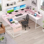 U Shaped Computer Gaming Desk with Monitor Stand and Storage Shelves