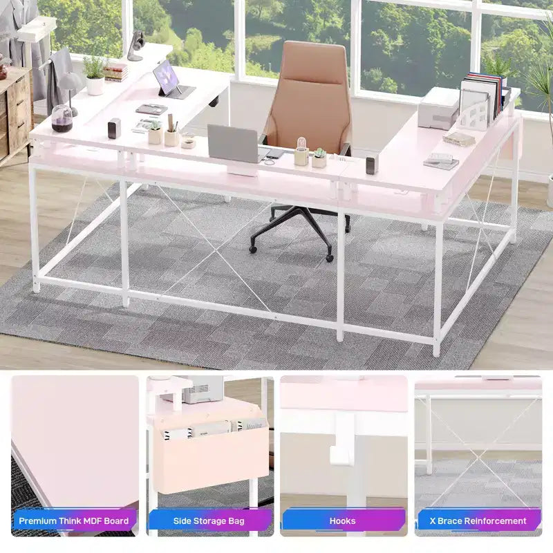 U Shaped Computer Gaming Desk with Monitor Stand and Storage Shelves