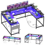 U Shaped Computer Gaming Desk with Monitor Stand and Storage Shelves