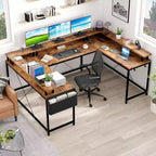 U Shaped Computer Gaming Desk with Monitor Stand and Storage Shelves