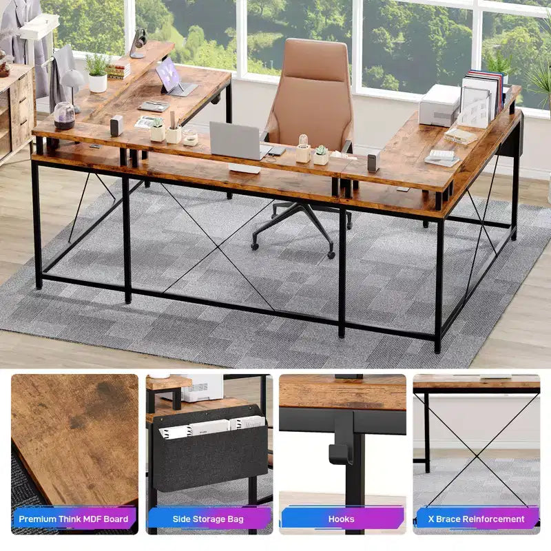 U Shaped Computer Gaming Desk with Monitor Stand and Storage Shelves