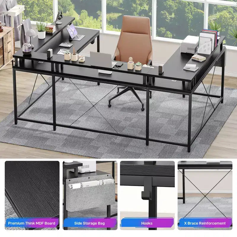 U Shaped Computer Gaming Desk with Monitor Stand and Storage Shelves
