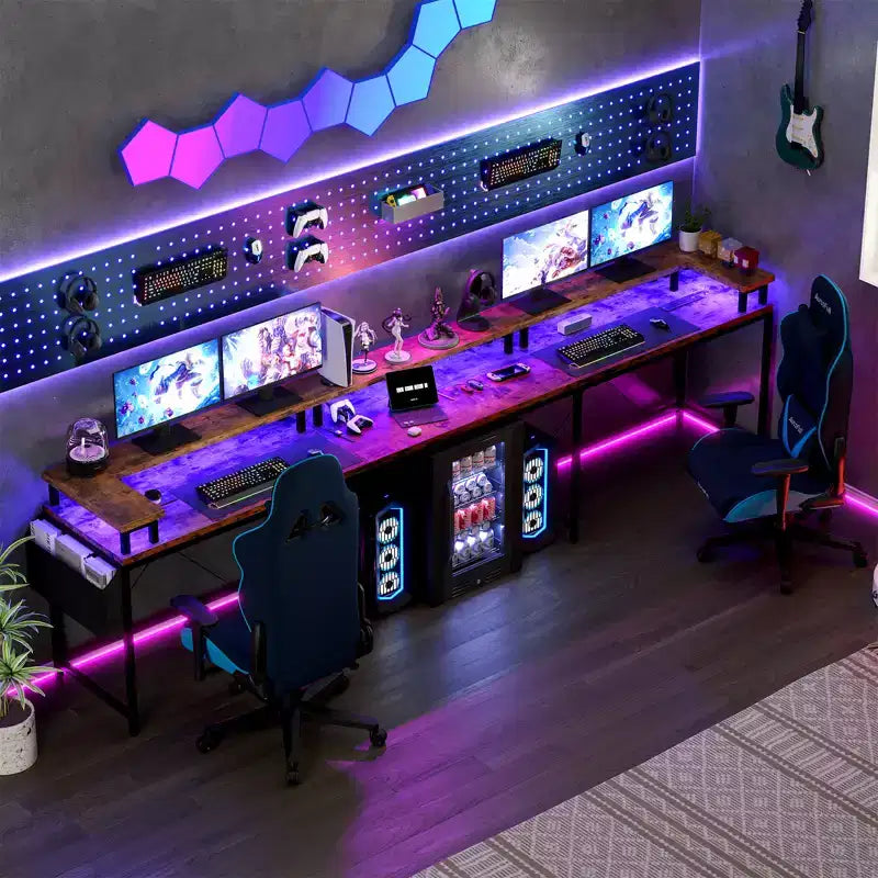 U Shaped Computer Gaming Desk with Monitor Stand and Storage Shelves