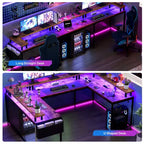 U Shaped Computer Gaming Desk with Monitor Stand and Storage Shelves