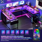 U Shaped Computer Gaming Desk with Monitor Stand and Storage Shelves