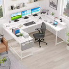 U Shaped Computer Gaming Desk with Monitor Stand and Storage Shelves