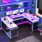 U Shaped Computer Gaming Desk with Monitor Stand and Storage Shelves