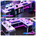 U Shaped Computer Gaming Desk with Monitor Stand and Storage Shelves