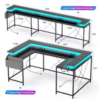 U Shaped Computer Gaming Desk with Monitor Stand and Storage Shelves