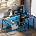 U Shaped Computer Gaming Desk with Monitor Stand and Storage Shelves