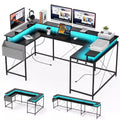 CuisinSmart U Shaped Computer Gaming Desk, Reversible L Shaped Desk with Monitor Stand, Large Corner Desk with Storage Shelves