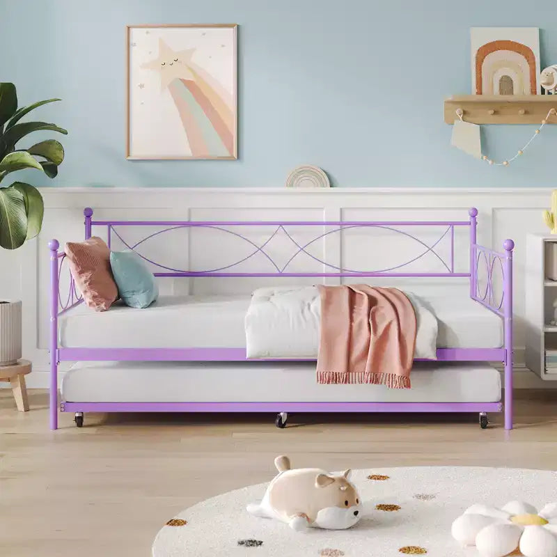 Twin Daybed with Trundle and Steel Slat Support