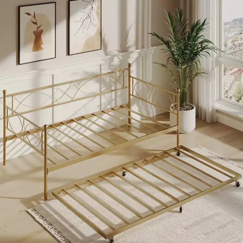 Twin Daybed with Trundle and Steel Slat Support
