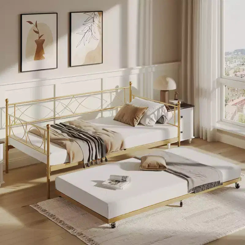 Twin Daybed with Trundle and Steel Slat Support