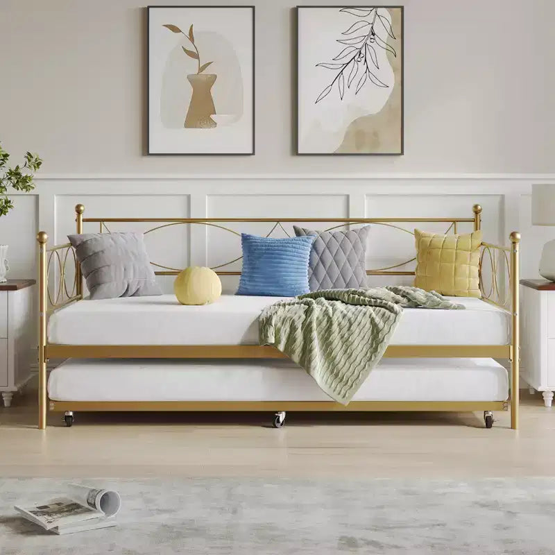 Twin Daybed with Trundle and Steel Slat Support