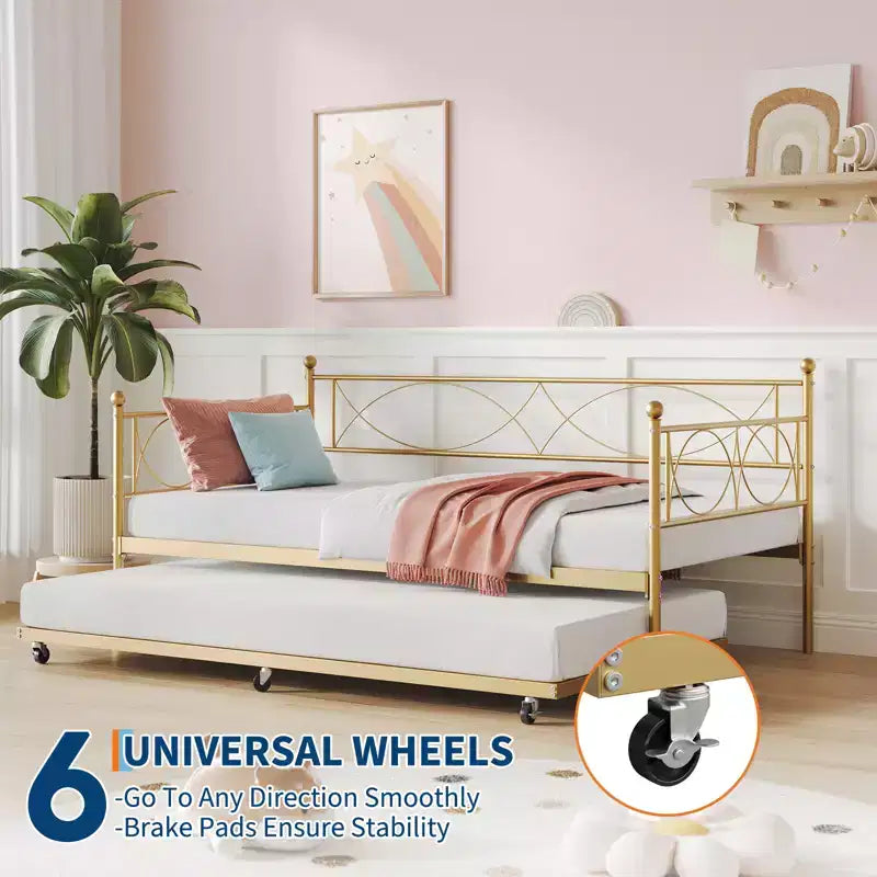 Twin Daybed with Trundle and Steel Slat Support