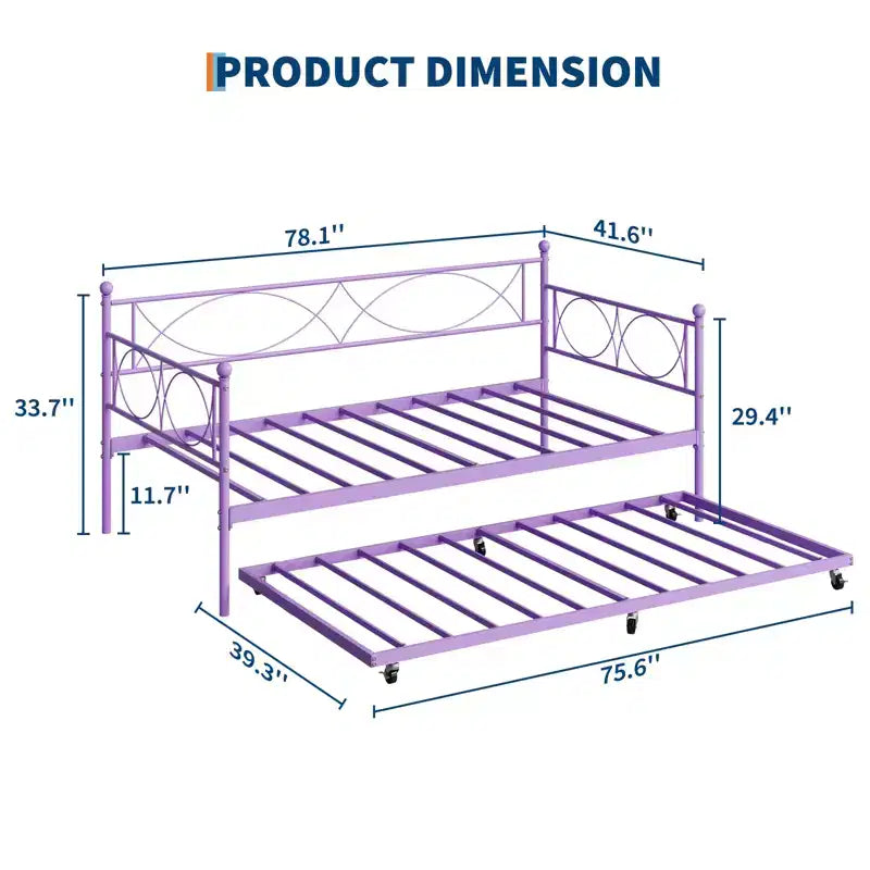 Twin Daybed with Trundle and Steel Slat Support