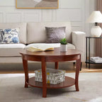 Round Coffee Table with 2-Tier Storage and Wooden Legs
