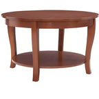 Round Coffee Table with 2-Tier Storage and Wooden Legs