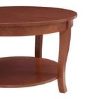 Round Coffee Table with 2-Tier Storage and Wooden Legs