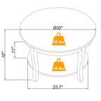 Round Coffee Table with 2-Tier Storage and Wooden Legs