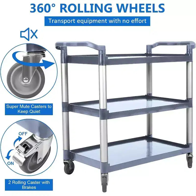 3-Tier Commercial Multifunctional Service Cart with Wheels