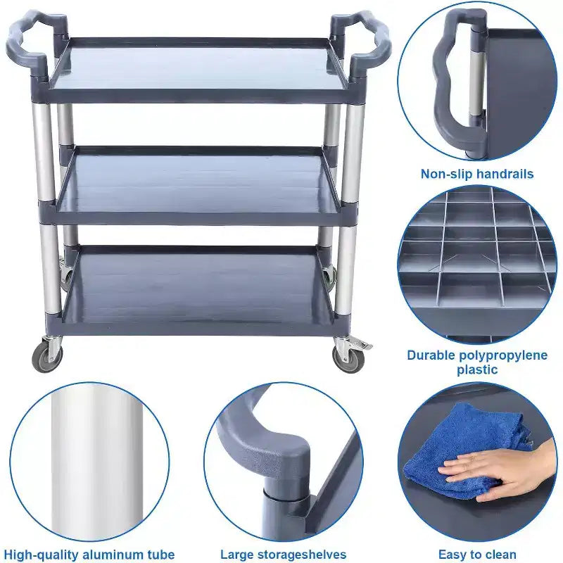 3-Tier Commercial Multifunctional Service Cart with Wheels