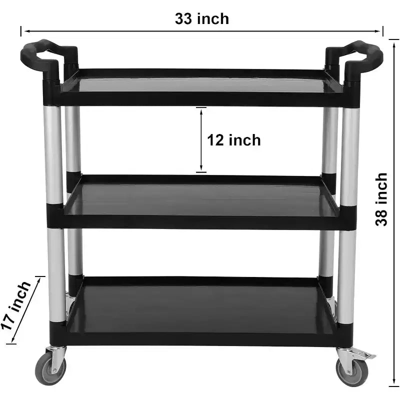 3-Tier Commercial Multifunctional Service Cart with Wheels