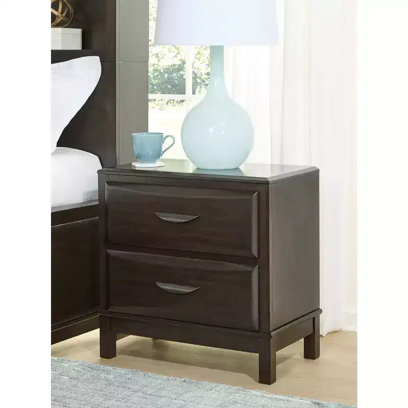 Contemporary 2-Drawer Nightstand, Dark Brown