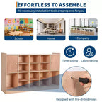 Wall-Mounted Cubby Storage Organizer with Hooks for Classroom and Home