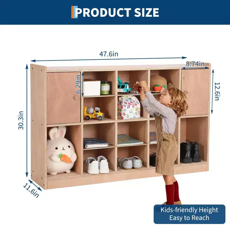 Wall-Mounted Cubby Storage Organizer with Hooks for Classroom and Home