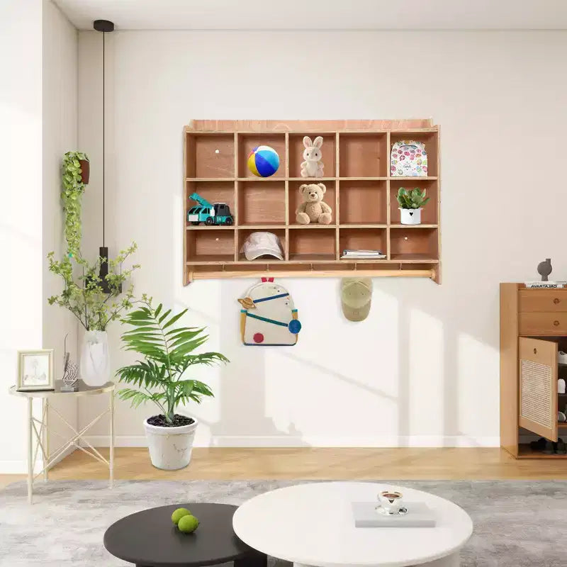 Wall-Mounted Cubby Storage Organizer with Hooks for Classroom and Home