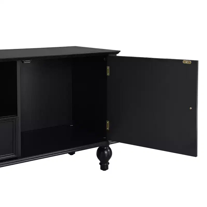 TV Stand for TVs up to 80 Inches with 2 Cabinets, 2 Drawers and Open Shelf, Black/White
