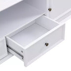 TV Stand for TVs up to 80 Inches with 2 Cabinets, 2 Drawers and Open Shelf, Black/White