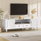 TV Stand for TVs up to 80 Inches with 2 Cabinets, 2 Drawers and Open Shelf, Black/White