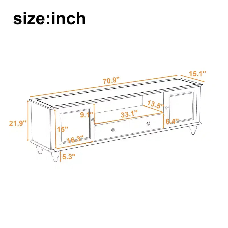 TV Stand for TVs up to 80 Inches with 2 Cabinets, 2 Drawers and Open Shelf, Black/White