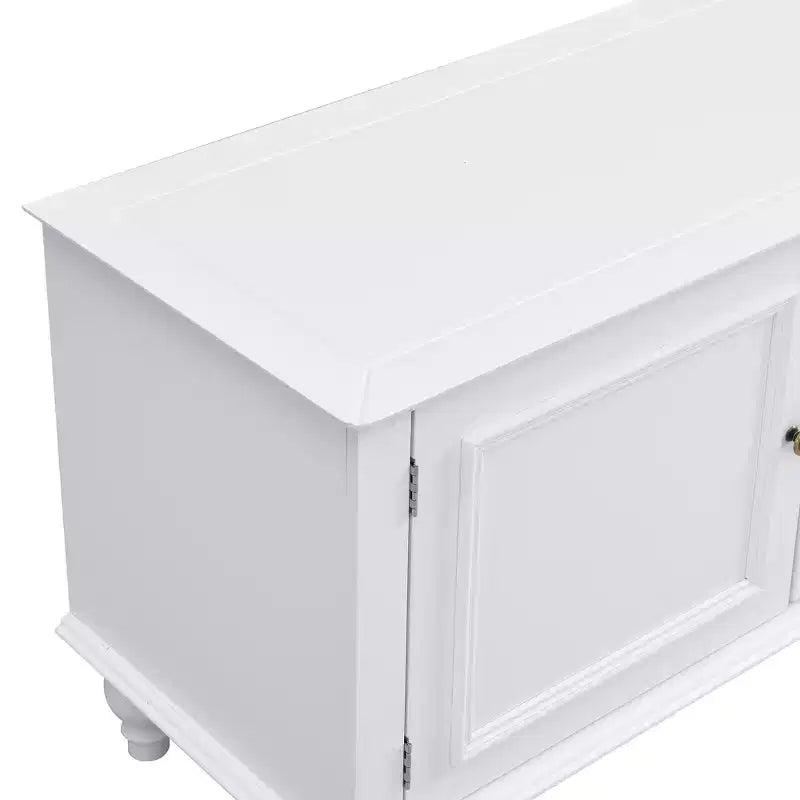 TV Stand for TVs up to 80 Inches with 2 Cabinets, 2 Drawers and Open Shelf, Black/White